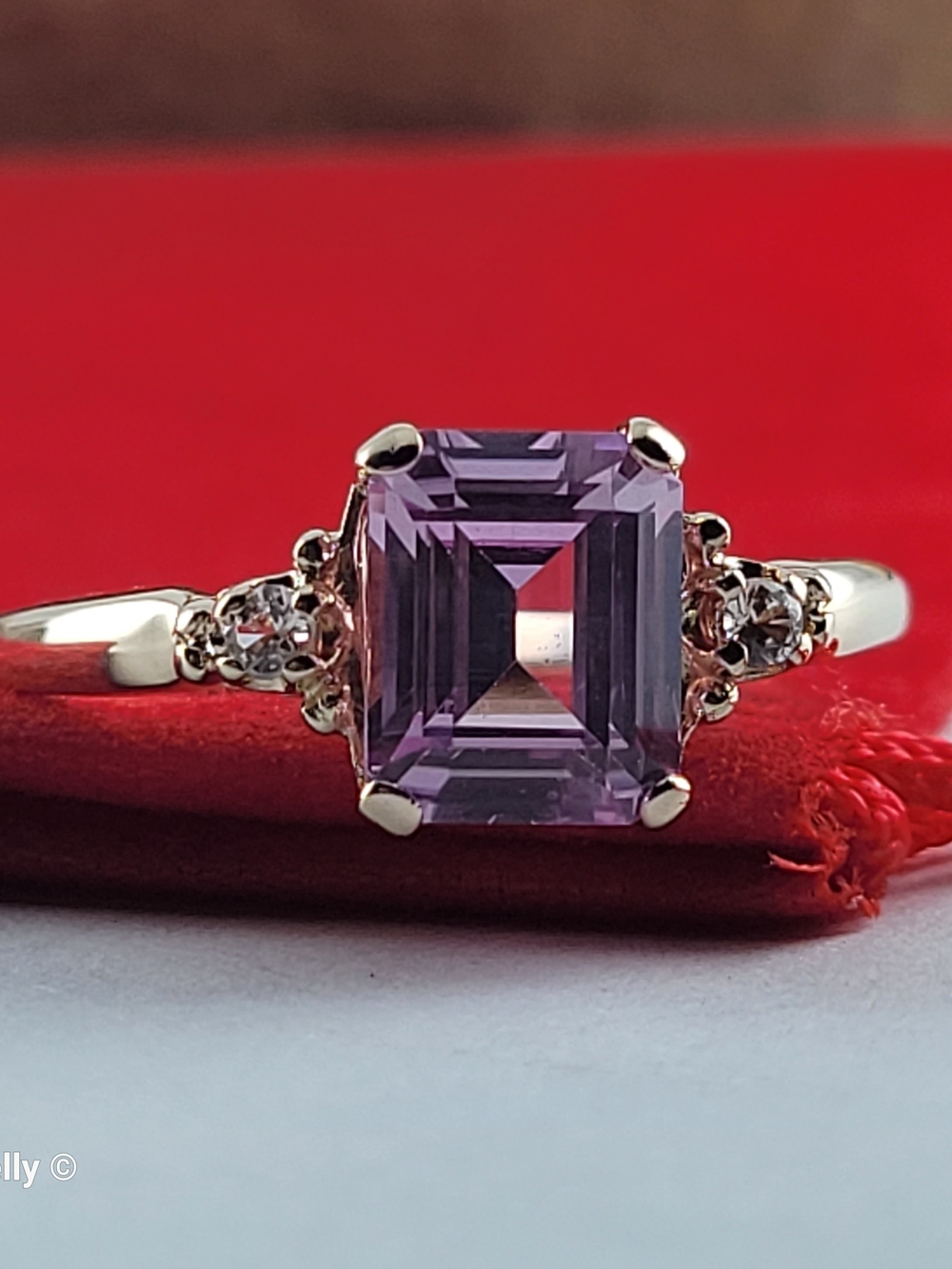 10K Yellow Gold Pink Sapphire & White Tourmaline Ring Size 8 - Solid Gold! 👌🎁